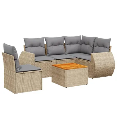 Produktbild von vidaXL 6-tlg. Garten-Sofagarnitur mit Kissen Beige Poly Rattan