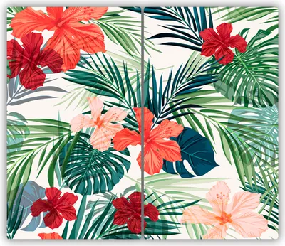 Produktbild von Tulup Glas-Herdabdeckplatte - 2x30x52cm - Glaskeramikkochfeld-Abdeckung Spritzschutz Zweiteilig Tropische Blumen
