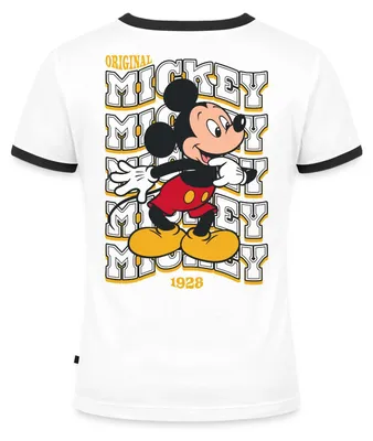 Produktbild von Mickey & Minnie Mickey Mouse Original 1928 Frauen Kontrast T-Shirt, XS, Weiß/Schwarz