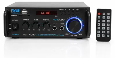 Productafbeelding van Pyle HiFi-versterker met Bluetooth, 2 kanalen, 100W per kanaal, USB, SD, FM, en microfooningang