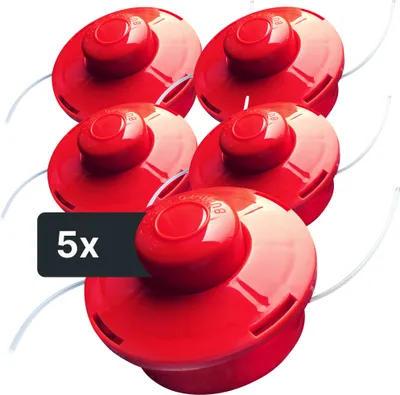 Produktbild von NEMAXX® FS2 Tap & Go Fadenkopf Tippautomatik Doppelfaden 5er-Set – Motorsense/Freischneider – M10x1,25 Linksgewinde, 2 mm, Schnittkreis 380 mm – Rot
