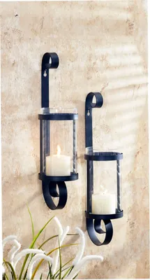 Produktbild von 2er Set Wandkerzenhalter Kerzenhalter Halter Kerze Teelichthalter Glas Schwarz