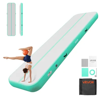 Produktbild von VEVOR Aufblasbare Gymnastikmatte 400x100x20 cm Airtrack-Turnmatte für Training, Wettkampfsport & Yoga, mit Rutschfester Oberfläche, 600-W-Elektroluftpumpe, Reparaturflicken, Düsen & Tasche, Mintgrün