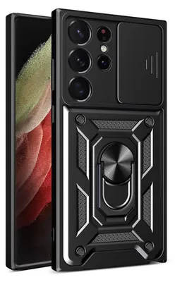 Productafbeelding van MobyDefend Hoesje - Geschikt voor Samsung Galaxy S23 Ultra  -  Pantsercase Met Draaibare Ring - Zwart