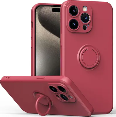 Produktbild von iPhone 15 Pro Max Handyhülle, Ring Halter Ständer Kratzfeste Weiche Silikon schutzhülle für iPhone 15 Pro Max bordeaux