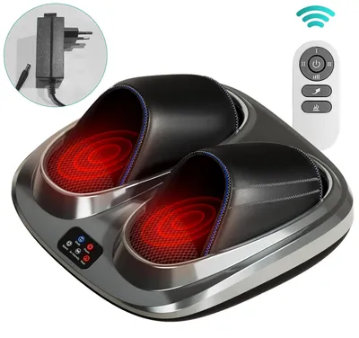 Produktbild von Elektrisches Massagegerät - Fuß- und Wadenmassagegerät - Shiatsu Knet- und Rollmassage - Wärmefunktion - Luftkompression und Beinpressmassage - Vibration - Fernbedienung EU-Stecker 100–240 V - Grau