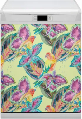 Produktbild von Magnet Folie für Geschirrspüler Küche Magnetmatte 60x80 cm  Nachbildung Geschirrspüle  - Farbige Papageien