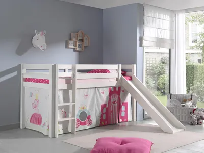 Produktbild von Vipack Spielbett Pino inkl. Rutsche, Liegefläche 90x200 cm mit Textilset Vorhang "Princes"