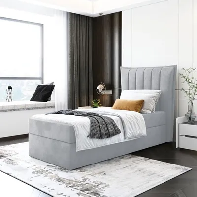Produktbild von Boxspringbett LUNA MINI OHNE TOPPER , Einzelbett, Stauraum, Schlafzimmer, Polsterbett, 90x200 cm. (Hellgrau - Itaka 51)