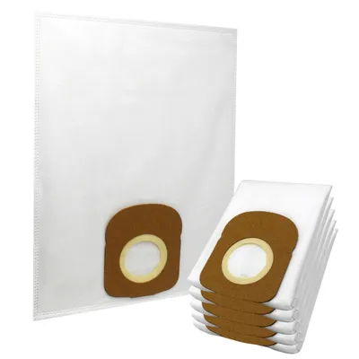 A stack of vacuum cleaner bags and one bag shown individually, all on a white background.