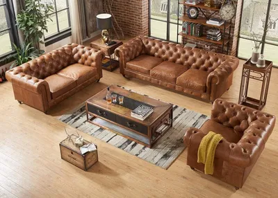 Produktbild von Polstergarnitur 3+2+1 Sitzer Kunstleder Braun Sofa Set Wohnzimmer 4-tlg.