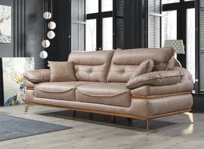 Zdjęcie produktu dla Nowoczesna, beżowa, luksusowa sofa 3-osobowa do salonu