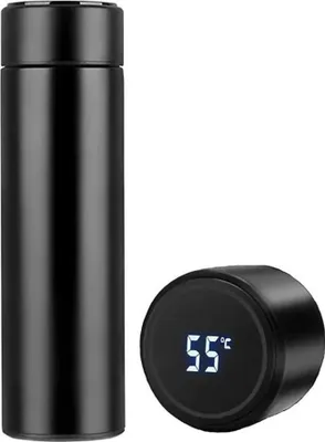 Produktbild von Thermoskanne 500ml Schwarz l Thermosflasche mit Temperaturanzeige Edelstahl Isolierflasche Heiß Kalt Büro Reise