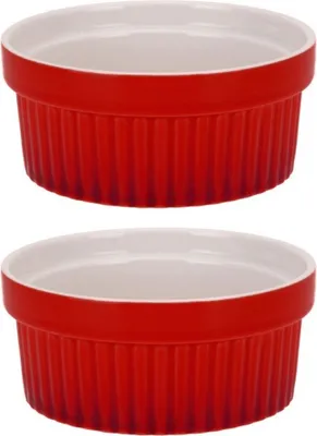 Produktbild von Set mit 2 Auflaufförmchen von Excellent Houseware, Porzellan, 11 x 5 cm, rot/weiß