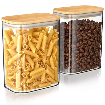 Produktbild von Arendo Vorratsgläser mit Bambusdeckel 2 x 1200 ml, luftdicht mit Silikondichtung, rechteckige Glasbehälter aus Borosilikatglas von -40 bis 400 °C, 2 Stück, transparent