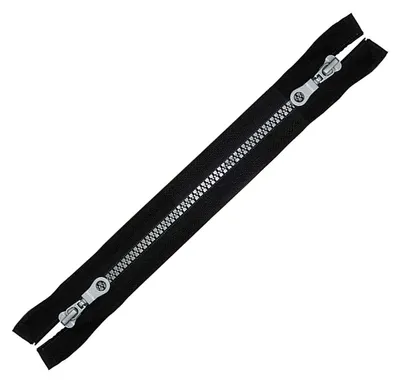 2-Wege Reißverschluss Profil 5mm teilbar für Mäntel Jacken 70cm schwarz-silber