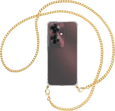 Produktbild von Handykette Backcover-Schutzhülle mit Band (Metall goldfarben) für Oppo Reno11 F 5G - goldfarbene Kette