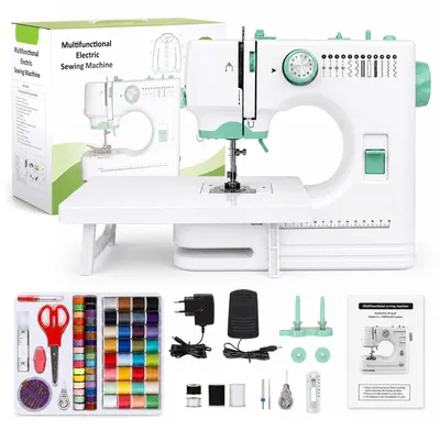 Nähmaschine, 12 Stiche, Doppelnadel, LED-Licht, Nähset