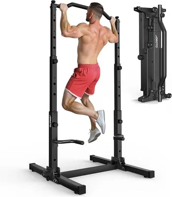Productafbeelding van Opklapbare power tower met pull-up stang en dip station, vrijstaand, met verstelbare hoogte, 5-in-1 rugtrainer voor thuisgebruik, multifunctionele fitnessapparaat voor thuis, belastbaar tot 172 kg