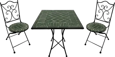 Produktbild von AXI Camilla Bistroset 3-teilig mit Mosaik Dunkelgrün | Bistrotisch mit 2 Stühlen | Bistro Gartenmöbel Set für Garten / Balkon / Terrasse | Balkonset / Sitzgruppe