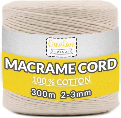 Produktbild von Creative Deco 300m Beige Makramee-Garn Baumwoll-Kordel Baumwoll-Schnur | 985 Fuß | 2-3 mm Dicke 15-lagig Schnur | Große Rolle Naturliche Stark | Perfekt für Basteln, DIY, Handwerk & Stricken