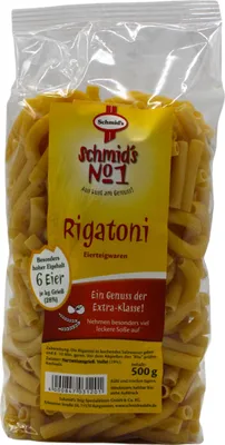 Obrázek produktu pro Schmid’s No.1 Šťavnaté Rigatoni 500 g – Prémiové těstoviny s vejci