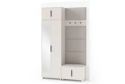 Produktbild von Garderoben-Set Napoli Version 4: Kleiderschrank mit Polsterpaneelen, Schuhschrank Flur und Eingangsbereich (Cashmere/Trinity 01)