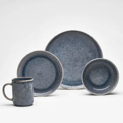 Produktbild von Tafel-Set Toska 12-teilig Porzellan reaktive Glasur grau/blau für 4 Personen – Dessertteller 20 cm, Speiseteller 27 cm, Schalen 16 cm