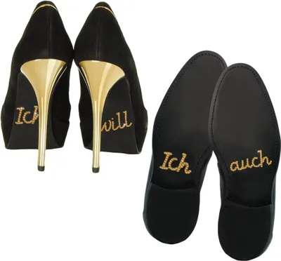 Produktbild von Oblique Unique Schuhsticker Set Brautpaar Hochzeit Ich will / Ich auch - champagner