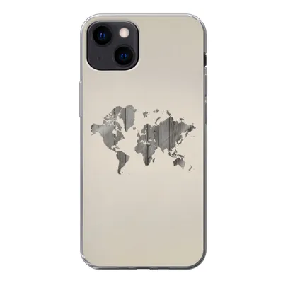 Produktbild von MuchoWow® Handyhülle Schutzhülle Hülle für iPhone 13 Weltkarte - Holz - Regal Silikon Softcase Handy Hülle - Karteninhaber
