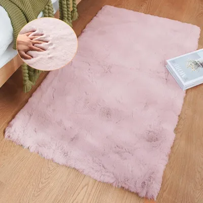 Productafbeelding van Vloerkleed tapijt - Konijnenbontlook - Roze - 60 x 90 cm - Machinewasbaar