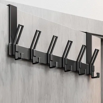 Immagine prodotto di Gancio da porta in alluminio resistente da 18 cm con 6 ganci, nero, per giacche e asciugamani