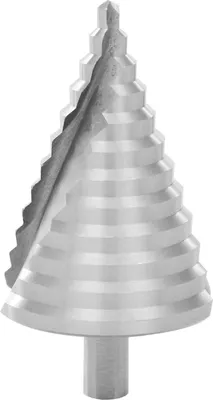 Immagine prodotto di Punta a gradini - Punta conica - 6–60 mm - Gambo triangolare - Scanalatura a spirale - Acciaio legato - Forma a pagoda - Argento