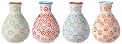 Vasen-Set Emma, 4er-Set, Keramik, Retro, bunt, 6,5 x 11 cm