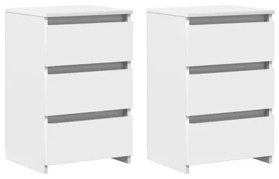 Obrázok produktu pre Nočný stolík s 3 zásuvkami, komoda, príkonový stolík, konzola do spálne. Šírka: 35 cm, výška: 625 mm, hĺbka: 40 cm. Farba: biela (2 kusy)