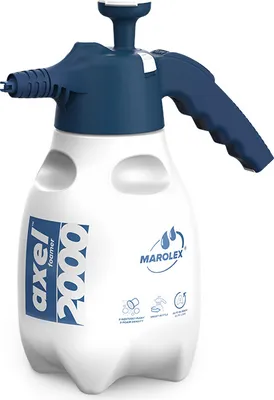 A white and blue foamer sprayer is shown against a white background.