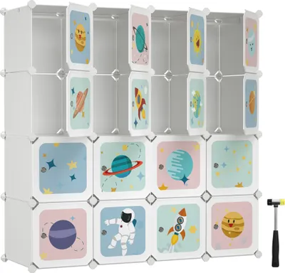 Produktbild von SONGMICS Kleiderschrank Kinderregal mit 16 Würfeln, 4 Hängestangen