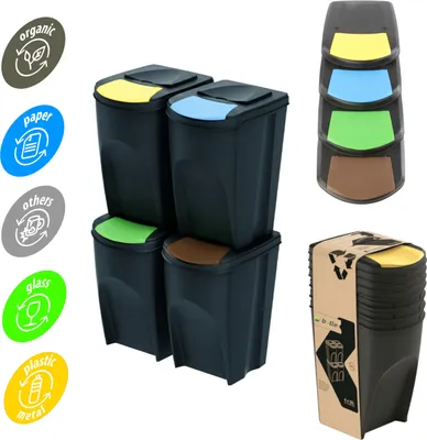 Obrázek produktu pro odpadkové koše na třídění odpadu 140 l sada 4x35 l odpad černé barevné lístky