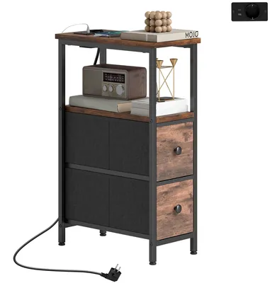 Produktbild von HOMCOM Couchtisch Beistelltisch mit Ladestation, Stahlrahmen, 2 Stoffschublade