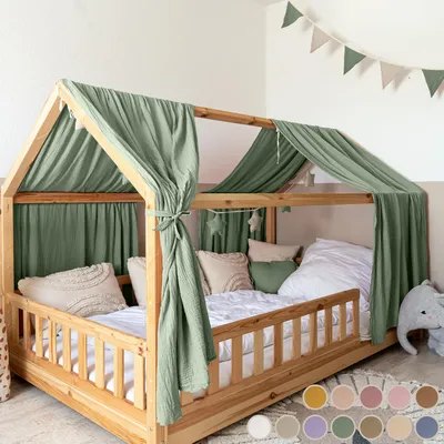 Image de Rideau en mousseline 100% coton - Tente de lit pour lits d'enfants - 90 x 200 cm
