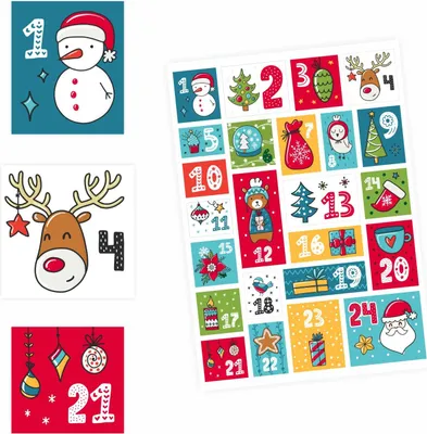 Produktbild von 24 Adventskalender Zahlen Aufkleber bunt - eckig - Sticker Weihnachten zum basteln dekorieren DIY