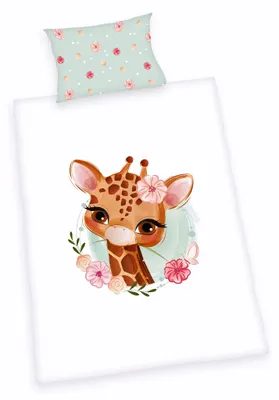 Produktbild von Giraffe Flanell-Bettwäsche " Green" / 40x60 cm + 100x135 cm