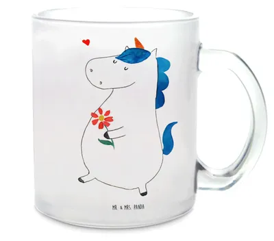 Produktbild von Mr. & Mrs. Panda Teetasse Einhorn Spaziergang - Transparent - Geschenk, Haferl, Glas, Blumen, aus, Teeglas, Tee Tasse, Motivation, Glitzer, Pott, Unicorn, Einhörner