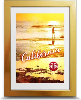 Produktbild von aFFa frames, California, Bilderrahmen aus Kunststoff, Fotorahmen, Rechteckig, mit Acrylglasfront, HDF-Hintergrund, Gold, 9x13 cm
