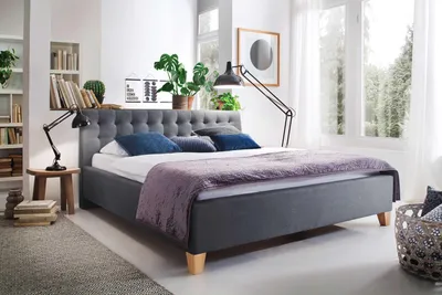 Image de Meise Möbel - Lit rembourré avec housse en tissu CORSICA, dimensions : 200 x 180 cm, couleur : gris ; 1095-10-5000