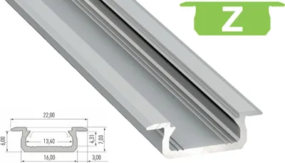 Produktbild von LED Aluminium Profil PD-Z 1 Meter Aluprofil Leiste 16 x 7mm Silber eloxiert für 12mm LED Streifen klare Abdeckung inkl. Endkappen