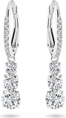 A pair of diamond drop earrings on a white background.
