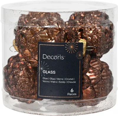 Produktbild von Christbaumschmuck Zapfen 7cm Glas 6 Stück - Espressobraun