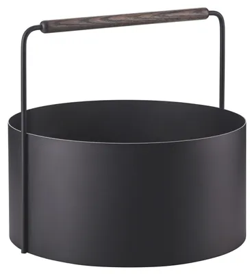Immagine prodotto di Blomus cesto per legna ASHI cesto per legna da ardere Ø 45cm metallo con manico in legno nero/marrone