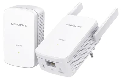 Obrázek produktu pro Síťový adaptér přes elektrické rozvody - Sada s Wi-Fi 300 Mb/s - HomePlug AV2 až 1000 Mb/s - 2 kusy
